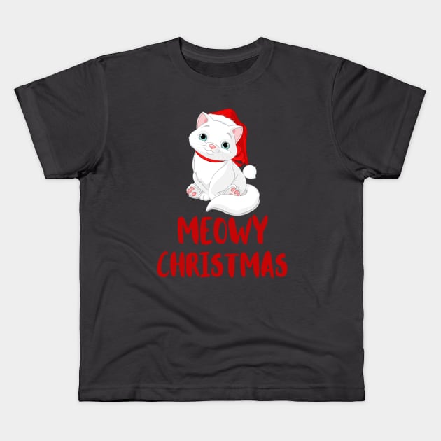 meowy christmas santa cat with bow cute Kids T-Shirt by MGuyerArt